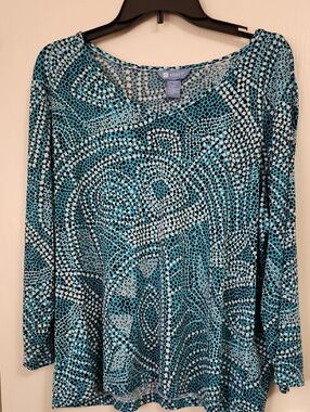 Koret Blue Teal Swirl Dot Long-Sleeve Top